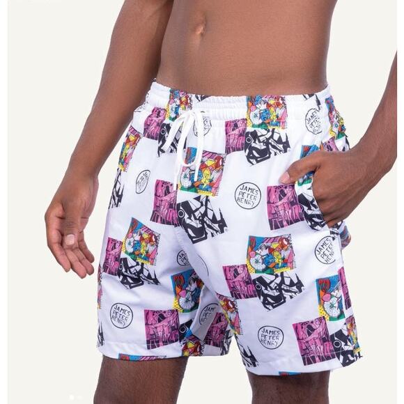 Swiminista x JPH Art Toss Print Swim Trunks Mid-Length Board Shorts Size M NWT​ - Picture 1 of 16